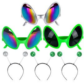 Fowecelt Alien Headband Glasses Antenna - 6pcs Alien Headband Alien Antenna Alien Glasses Alien Costume Accessories Space Headband Alien Boppers for Kids Adults Masquerade Party Favor