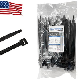 Kable Kontrol Made in USA Cable Zip Ties, 100 Pcs 8 Inch Black, 120 Lbs Tensile Strength, Self-locking UV Resistant Plastic Nylon Wire Ties, for Indoor or Outdoor Use