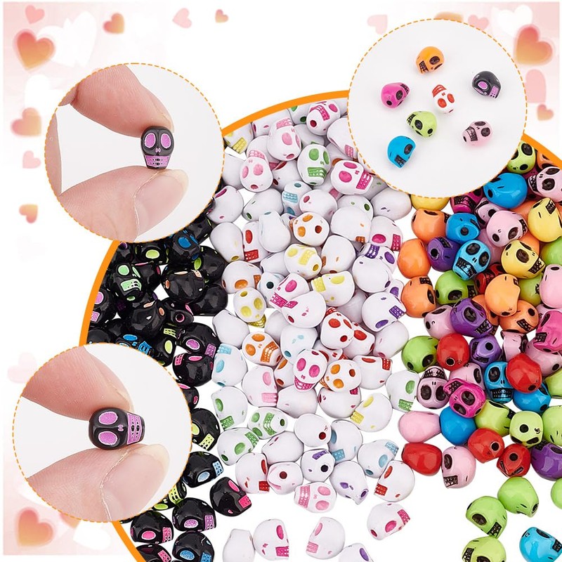 Arricraft 400pcs Halloween Acrylic Skull Beads, 4 Styles Mixed Color,