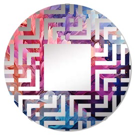 DesignQ Liquid Art with Aurora Borealis Charm I - Aurora Borealis Maze Landscapes - 32 Inches - Round Decorative Wall Mirror for Bathroom, Bedroom, Entryway, Living Room, Vanity Room and Modern Décor