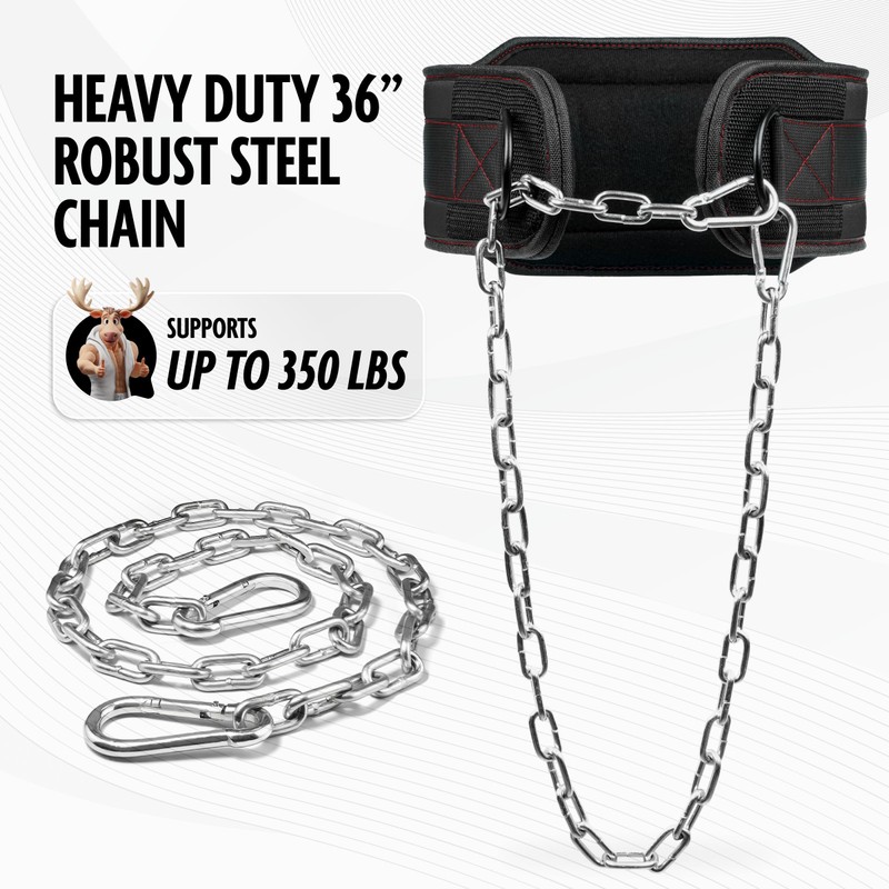 Weight Lifting Dip Belt with Chain, Heavy-Duty Steel Chain, Neoprene