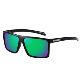 2020 VentiVenti Sunglasses For Men Plastic Lightweight Square Polarized Frame Classic Style Eyewear UV Protection For Driving Shiny Black/Green Revo