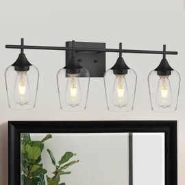 Osimir 4-Light Bathroom Vanity Lights Over Mirror, 24 Inch Black Vanity Light for Bathroom, Modern Bath Wall Sconce Lighting with Clear Glass, WL9167-4B