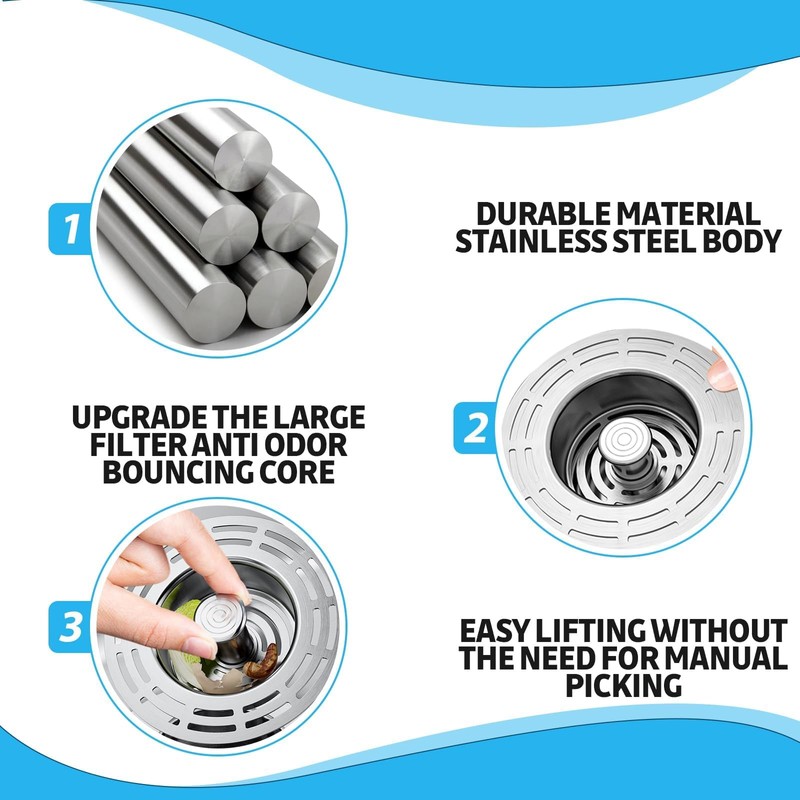 Sink Plug (71-85 mm), 3-in-1 Plug for Kitchen Sink, Stainless
