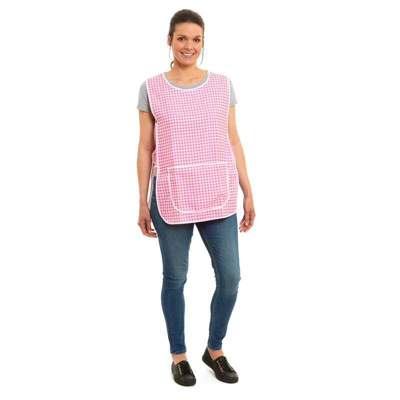 Ladies Gingham Design With Piping Tabard Apron Overalls Front Pocket