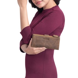 STILORD 'Camille' Large Womens Purse Leather Vintage Travel Wallet Ladies Card Holder RFID-Blocking Coin Purse in Genuine Leather, Colour:Middle Brown