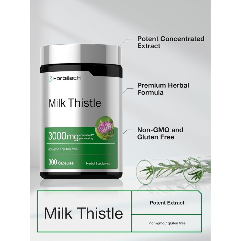 Horbäach Milk Thistle Supplement | 3000mg | 300 Capsules |