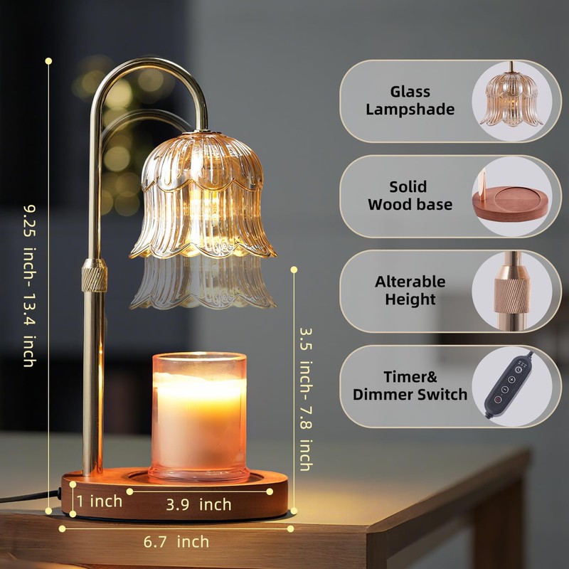 Candle Warmer Lamp with Timer: Adjustable Dimmable Height Adjustable Warming