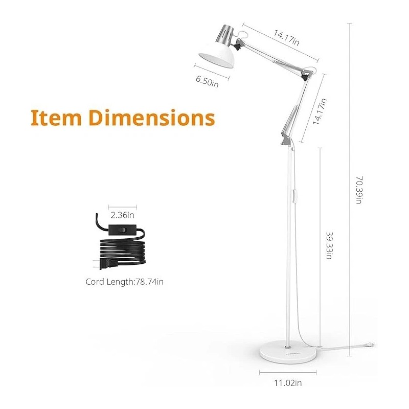LEPOWER Floor Lamp, Swing Arm Floor Standing Lamp, Industrial Floor