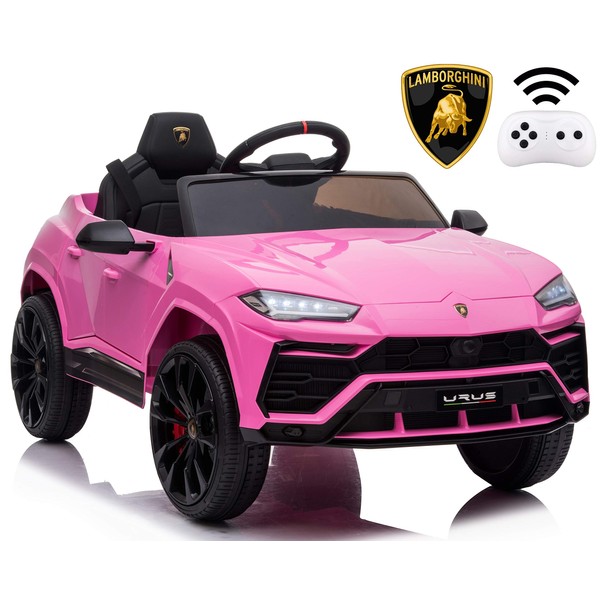 Rock Wheels Licensed Lamborghini Urus Ride On Truck Car Toy, 12V Battery Powered Electric 4 Wheels Kids Toys w/Parent Remote Control, Foot Pedal, Music, Aux, LED Headlights, 2 Speeds (Pink)