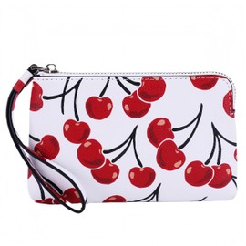 CATSEA Small Wristlet Purse Cherry Wristlet Wallet For Women Trendy Pu Leather Clutch Designer Evening Purse