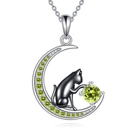 HKPATOP Black Cat Necklace Sterling Silver August Birthstone Necklace Cat Jewelry for Women