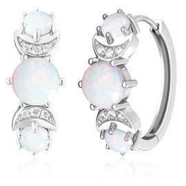 Opal Earrings for Women Hoop Earrings with Opal Huggie with 925 Sterling Silver Post