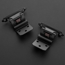 50 Pack 25 Pair Black Cabinet Hinges - 3/8 inch Inset Kitchen Cabinet Hinges, Semi-Concealed Hinges, Self Closing Cabinet Door Hinges with Door Bumper Flush Face Mount Cupboard Hardware