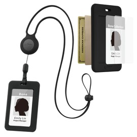 BONE Lanyard Retractable Badge Holder - ID Sleeves with Slim Case, Large Capacity, Multiple Card Slots, Interchangeable Lanyard Strap, ID Holder, Badge Holder - Black