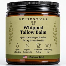 Grass Fed Beef Tallow for Skin and Face (4 Oz)- Tallow and Honey Balm for Face - Whipped Beef Tallow Cream for Deep Hydration, Non-Greasy & Fast Absorbing for Dry, Sensitive Skin, Oil-Free & Unscented