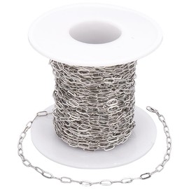 SOFPLATE 10M/32.8 Feet Silver Paper Clip Chain Bulk Brass Cable Chain with Spool Drawn Elongated Oval Paperclip Soldered Roll Link Connector Chains for Jewelry Making Necklaces Bracelets DIY Crafts