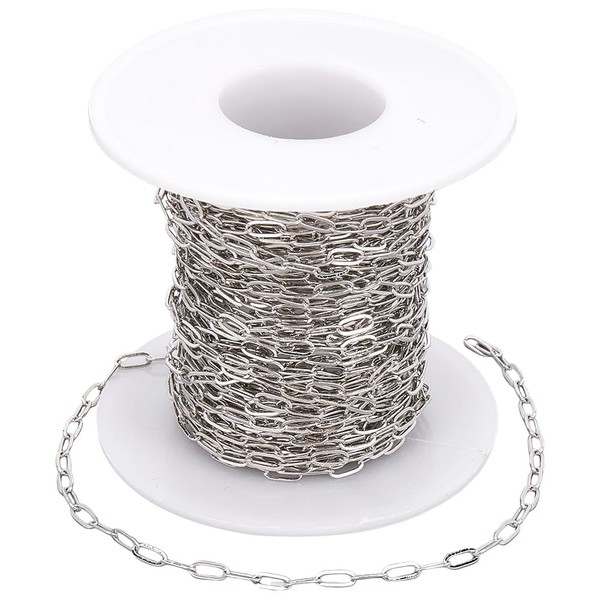 SOFPLATE 10M/32.8 Feet Silver Paper Clip Chain Bulk Brass Cable