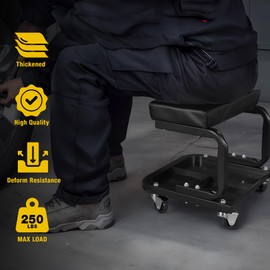 YELLOW JACKET Creeper Garage/Shop Seat, 250 LBS Capacity Rolling Padded Mechanics Stool Removal Seat with Tool Tray