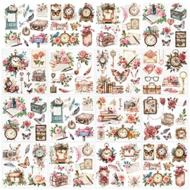 AHANDMAKER 12 Sheets Rose and Clock Transfer Stickers, Vintage Butterfly Transfers, Musical Note Decals for Crafts Glass Wood Furniture Home Decor, 5.5x5.5