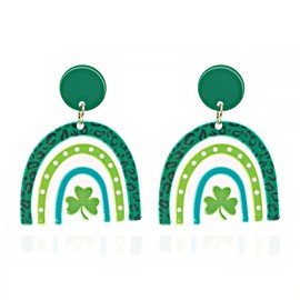 St. Patrick's Day Earrings for Women Irish Festival Three Four Green Rainbow Leaf Acrylic Shamrock Clover Good Lucky Hat Dangle Drop Earring for Women Holiday Jewelry Gifts Decorations