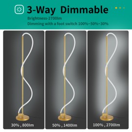SUNLLOK Gold 3-Way Dimmble LED Floor Lamp for Living Room, Industrial Flexible Metal Base Standing Lamp with Foot Switch, Modern Reading Tall Floor Light for Kitchen Island Bedroom Restaurant