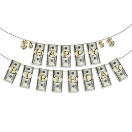 Qttier Money Birthday Banner, Money Happy Birthday Banner, Dollar Bill Birthday Decorations, Money Themed Party Decorations