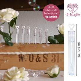 WeddingTree Premium Soap Bubbles Set in White - 48 Pieces with Heart Handle - Dearest One for Weddings, Christenings, Birthdays, Golden Wedding Anniversaries, Engagements, Valentine's Day, Wedding Favours, Parties