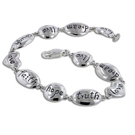 Live, Laugh, Love, Dream, Faith, Hope, Truth Inspiration Sterling Silver Affirmation Bracelet, 7.5"