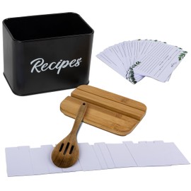 ArtEight Recipe Box - Black - 4"x6" Recipe Cards and Box Set - Durable Recipe Card Box with Thicker Metal - Includes 25 Cards and 10 Dividers - Beautiful Recipe Box with Cards and Dividers