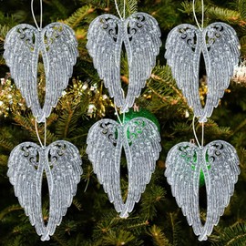 iwiio Crystal Christmas Tree Decorations - 6Pcs Christmas Tree Angel Wings Pendants, Christmas Tree Angel Wings Hanging for DIY Crafts, Party Decor, Xmas Tree Decorations