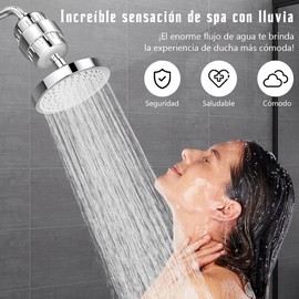 Juego de Cabezal de Ducha con Filtro de Alta Presión, Filtro de lluvia de 6 pulgadas. Adecuado para agua dura, la filtración de 15 etapas elimina las impurezas para una piel revitalizada.