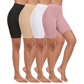Okimay 4 Pack Slip Shorts for Under Dress Women Seamless Boyshorts Panties Anti Chafing Shorts