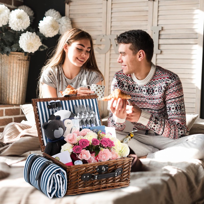 HYBDAMAI Picnic Basket for 4 with Waterproof Picnic Blanket and