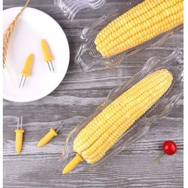 Fepito 9 Pcs Corn Trays with 20 Pcs Corn Holders on the Cob Skewers Transparent Plastic