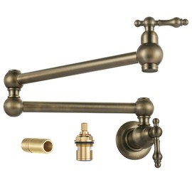 Pot Filler Faucet Antique Bronze Stove Faucet, WOWOW Solid Brass Kitchen Sink Pot Filler Faucet Wall Mount Folding Faucet, Vintage Victorian Pot Filling Tap with Double Joint Swing Arm