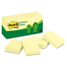 Post-it Greener Notes, 1.5 x 2 pulgadas, 12 blocs, notas adhesivas favoritas de Estados Unidos, amarillo canario, eliminacin limpia, material 100...  