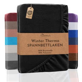 NatureMark Winter Thermal Fleece Fitted Sheet in Many Colours and Sizes Winter Bed Sheet 140 x 200 cm to 160 x 200 cm - Black