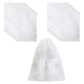 Aililong Pack of 20 32 x 48 cm Shoe Bags, Travel Shoe Bags Made of Non-Woven Fabric, Dustproof with Drawstring, Perfect as Travel Accessories and for Storing Shoes and Accessories, White