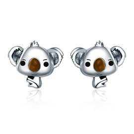 NewL 925 Sterling Silver Animal Cute Koala Bear Stud Earrings for Women Sterling Silver Jewelry Gift
