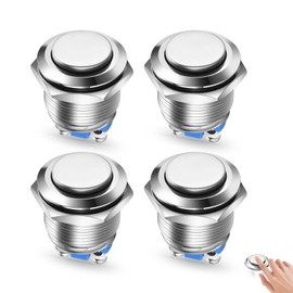 Pack of 4 19 mm Push Button Push Button Waterproof Push Button Momentary Switch Made of Brass 5A/12V/24V/125V/250V, for Cars, Ignition Systems, Doorbells (High Head)