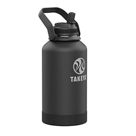 Takeya Newman Pickleball Insulated Water Bottle with Sport Straw Lid and Extra Large Carry Handle, 64oz Ace Black