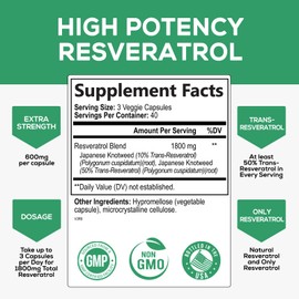Nature's Nutrition Resveratrol Supplement 1800mg - Extra Strength Antioxidants for Healthy Aging & Immune Support - Heart Health & Cellular Energy Support - Non-GMO, Bioavailable Trans-Resveratrol - 120 Vegan Capsules