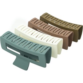 4 Pack Extra Large Claw Hair Clips for Women - 5" Non-slip Square Jaw Clamps for Thick, Long and Curly Hair with Strong Hold (Olive, White, Blue, Brown)