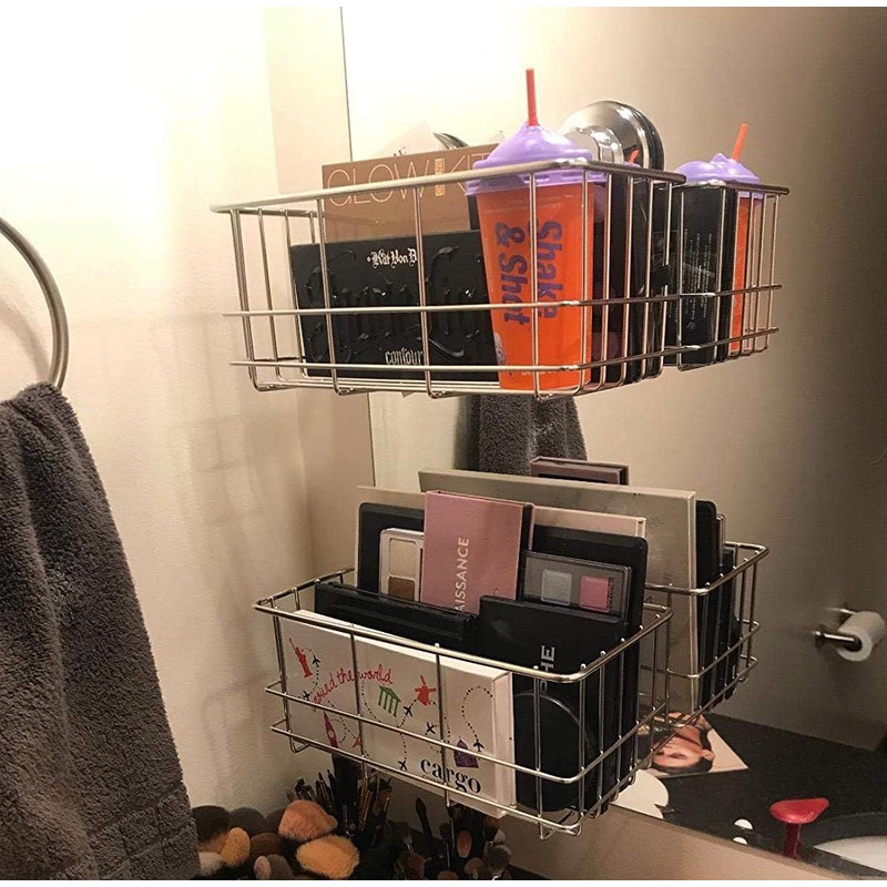 SANNO Suction Cup Shower Caddy Basket for Shampoo Combo Organizer