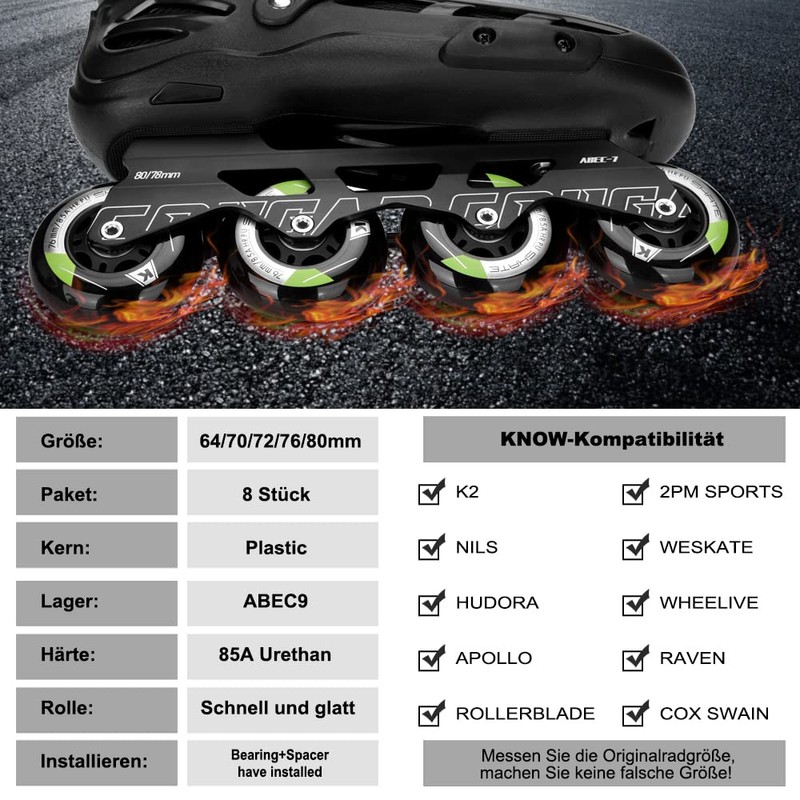 Inline Skate Wheels 80 mm 76 mm 72 mm -