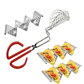 4Pcs Taco Shell Maker with Taco Holder Set, Good Grip Taco Press Mold for Homemade Frying and 3 pieces Taco Holder Stand Taco Rack Truck Tray Style