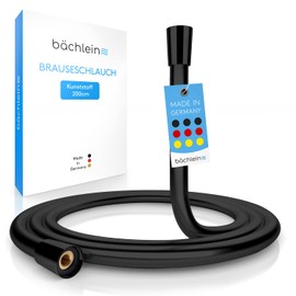 Bächlein Plastic Shower Hose with Double Twist Protection, Glossy Black, Made in Germany, Flexible, Kink-Resistant Shower Hose with Reinforced Polyester Threads, 2.0 m Length, G ½ Inch Connection
