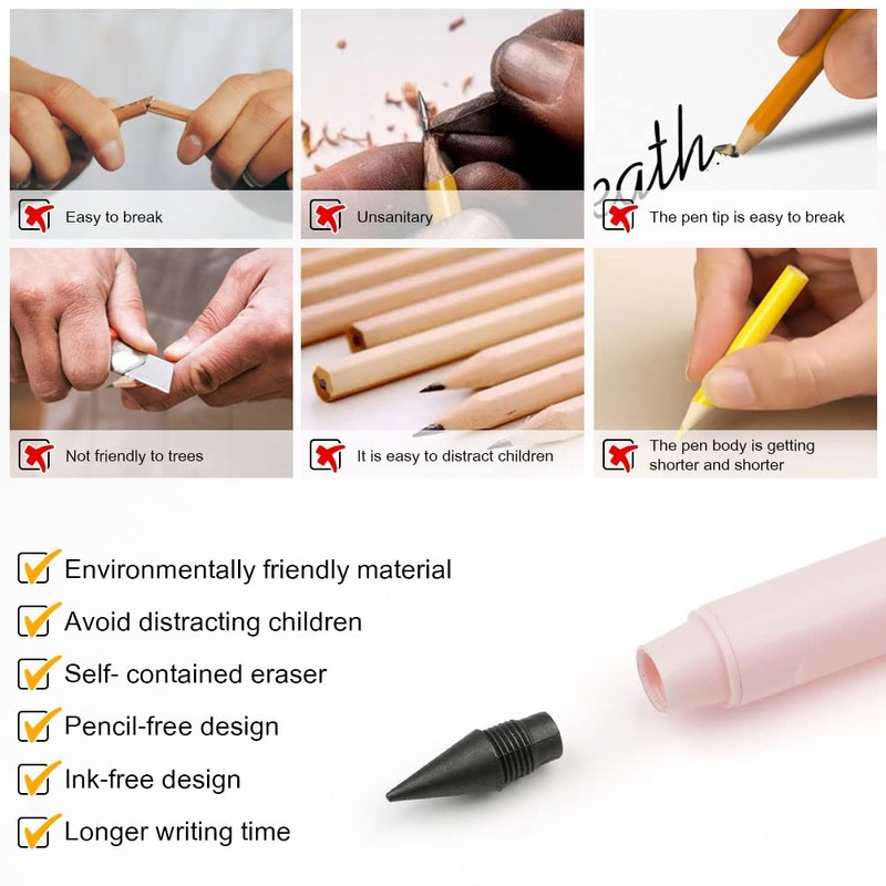 AUAUY 6 Pieces Inkless Pencils, Eternal Infinity Pencil with 6
