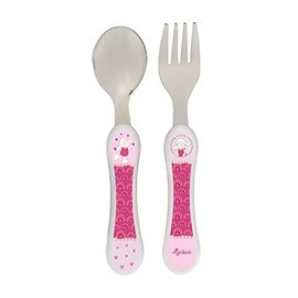 Sigikid Schnuggi Children's Cutlery Set Sheep with Fork and Spoon, Rustproof Stainless Steel, ABS Handle, Baby-friendly, Rounded Shape, for Babies and Children from Food Age, Item No. 25277, Pink, 14